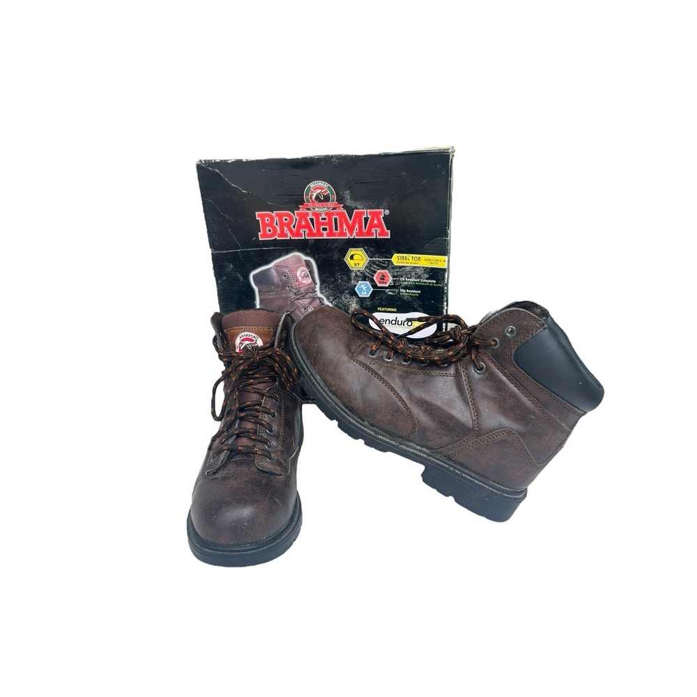 Brahma Men's Raid‎ Steel Toe Work Size 7 Boots Brown Oil & Slip Resistant